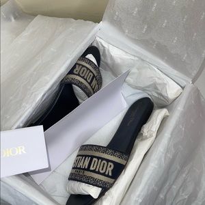 Christian Dior Slides slippers sandals Embroidered Cot DWAY Deep Blue